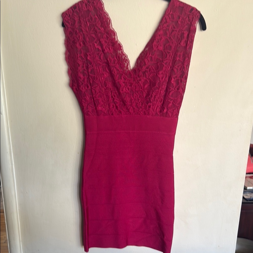 bebe Wine Lace/Bandage Mini Dress